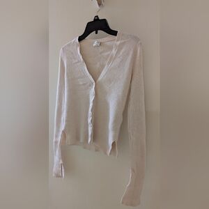 Abercrombie & Fitch Luxe Loft Slim Cardigan Sweater Ribbed White Pink Small